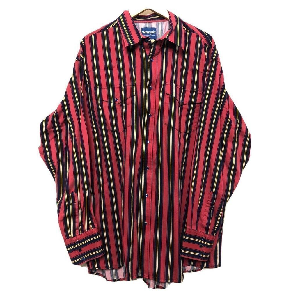 Wrangler Red Stripped Western‎ Shirt Men XXL
